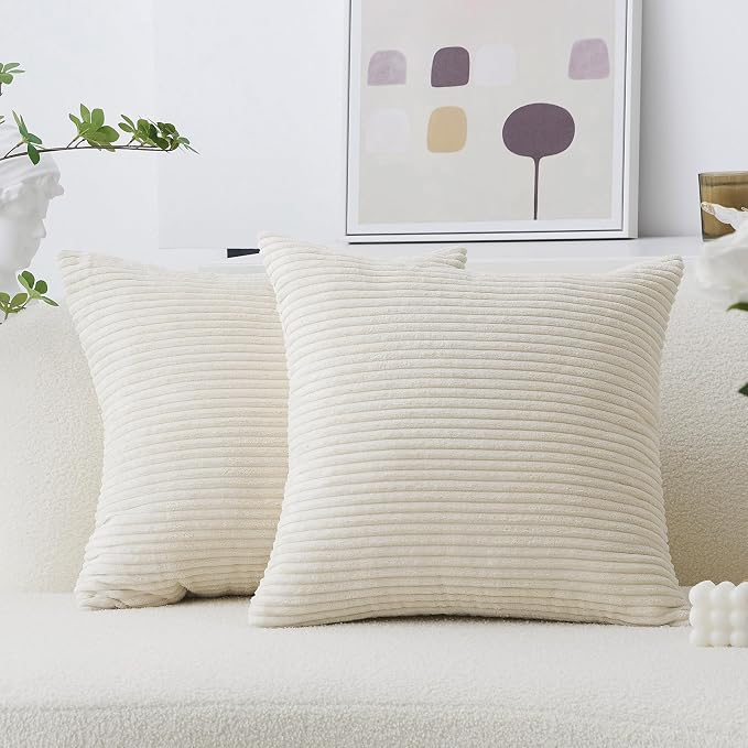 Home Brilliant 2 Pack Super Soft Plush Corduroy Solid Textured Large Throw Euro Pillow Shams Cushion Cover for Couch Floor 26x26 Summer Pillow Covers, for 28x28 Insert, Cream Cheese