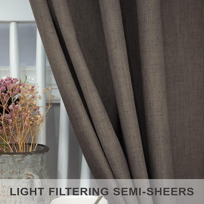 Chocolate Brown Curtains for Living Room 84 Inch Length 2 Panels Set Light Filtering Semi Sheer Linen Brown Curtain Modern Farmhouse Back Tab Pleated Drapes 52x84 Long Dark Chocolate Coffee Cappuccino