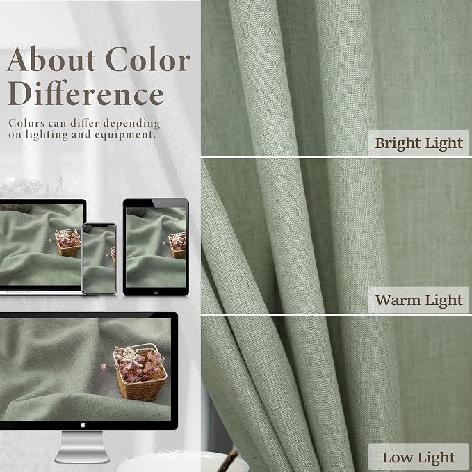 Sage Green Curtains 84 Inch Length for Living Room 2 Panels Back Tab Rod Pocket Drapes Light Filtering Sheer Linen Cotton Textured Light Green Curtain for Bedroom Rustic Boho Farmhouse Decor 7 FT Long
