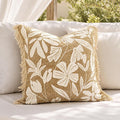 BlissBlush Throw Pillow Cover 20x20 Inch Indoor Outdoor, Jute-Look Floral Tufted Decorative Accent Pillow Case for Patio Sofa Couch Living Room, Cover Only