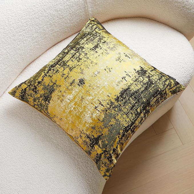 THE-TINOART Luxury Sun Gold Pillow Covers 22x22, Textured Jacquard Woven, Boho Decorative Pillow Covers for Couch Sofa Bed
