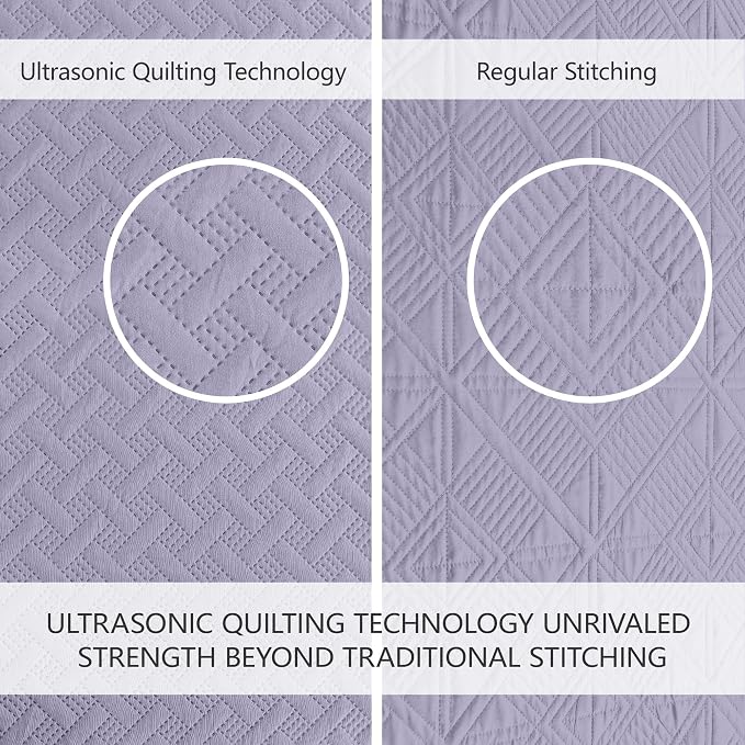 FLYMME Quilts Queen Size,Lightweight Lavender Bedspreads,Basket Weave Pattern,Ultra Soft Microfiber Bed Coverlet 3 Pieces for All-Seasons (1 Quilt,2 Shams)