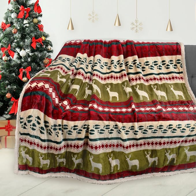 Catalonia Christmas Sherpa Throw Blanket, Xmas Theme Throws for Couch Bed, Plush Blanket | Super Soft, Warm, Fluffy, Comfy, 60x80 inches