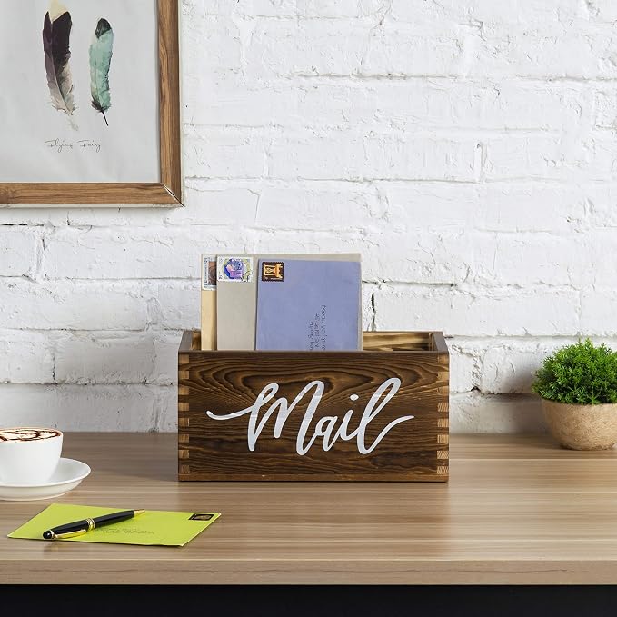 MyGift Rustic Brown Wood Mail Holder, Desktop Organizer with MAIL Design