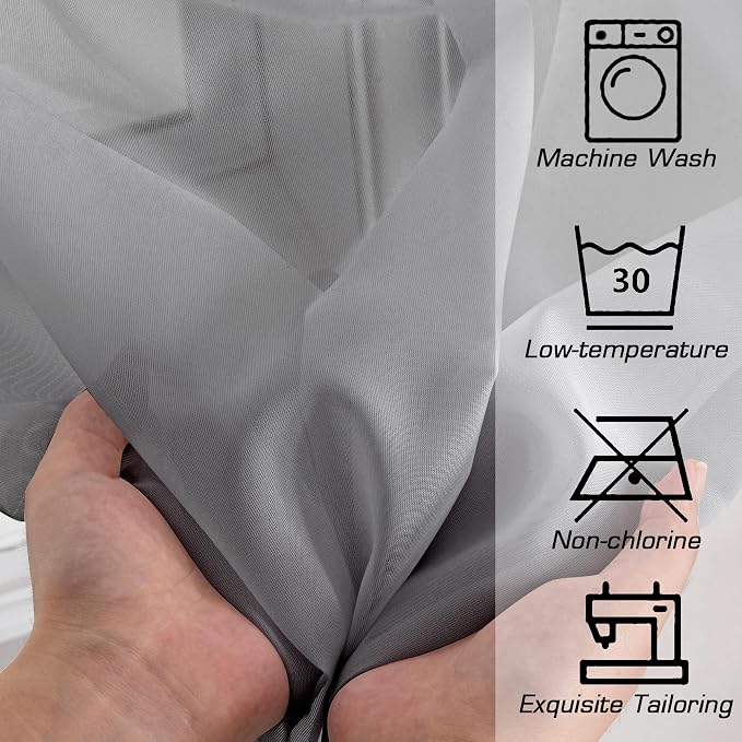 Simplebrand Rod Pocket Top Solid Voile Sheer Curtains for Bedroom, 54 Inch Length Drapes Set of 2, Lightweight and Light Filtering Elegant Ivory Curtains Panels Window Treatment, 42W×54L, Grey