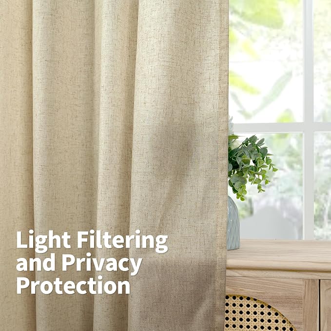 YoungsTex Burlap Linen Curtains 45 Inch Length for Short Window, Light Filtering Drapes with Grommet Privacy for Bedroom Living Room Window, 2 Panels, 52 X 45 Inch