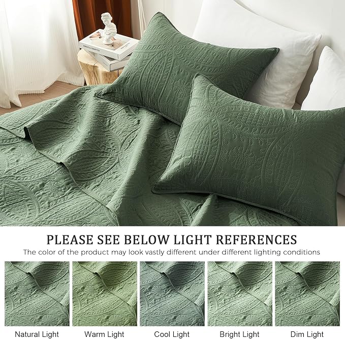 akkialla 118"x106" Olive Green California King Quilt Set, Oversized Floor-Length Bedspread, Modern Coin Pattern Microfiber Coverlet, 3-Piece All Season Bedding with 2 Pillow Shams