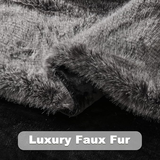NEWCOSPLAY Faux Fur Thick Twin Blanket for Couch, Black White, 60"x80" | Luxury Fluffy Thick Warm Blanket for Couch Sofa Bed 1000GSM, Soft Plush Cozy Decorative Throw, Gift for Women Men