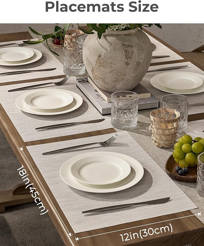 Leetaltree Pale Beige Placemats Set of 4 - Heat Resistant Non-Slip Place mats for Dining Table, Washable Durable PVC Vinyl Woven Table Mats（Pale Beige, 4）