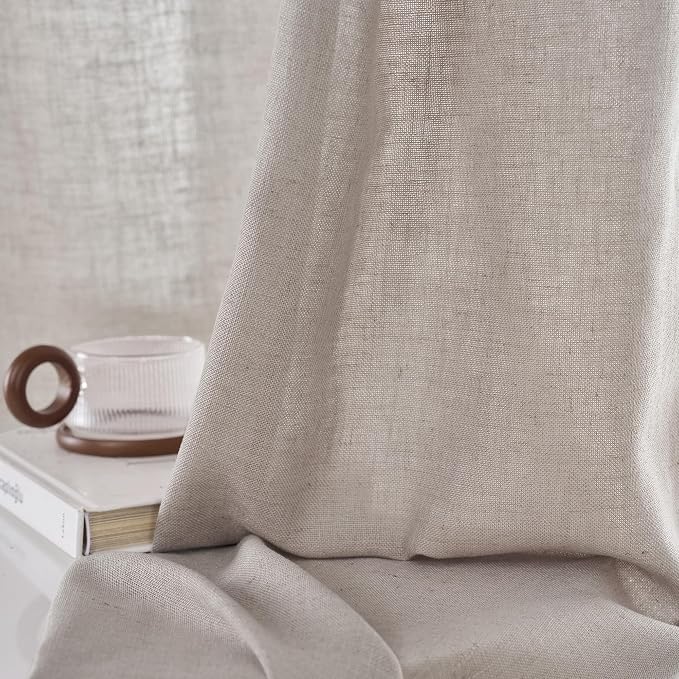 NICETOWN Birch Linen Semi Sheer Curtains 96 inches Long, Rod Pocket & Back Tab Linen Blend Semi Sheer Privacy with Light Filtering for Farmhouse/Living Room, W52 x L96, 2 Panels