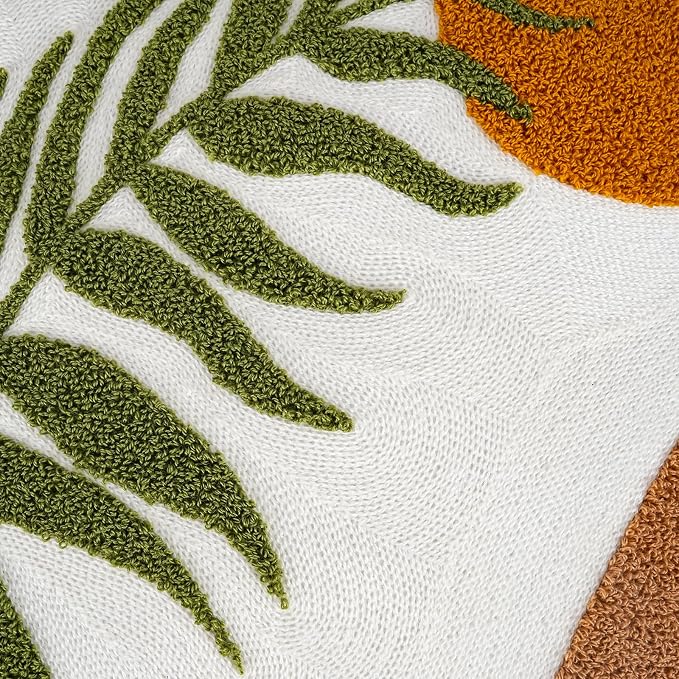Merrycolor Boho Decorative Throw Pillow Covers 18x18 Tufted Green Decorative Pillows Covers Sun Leaf Mid Century Modern Throw Pillows for Bed Couch Sofa Living Room 1PC