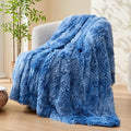 GONAAP Fuzzy Faux Fur Twin Blanket for Couch, Indigo, 60"x80" | Warm Cozy Plush Shaggy Decorative Reversible Thick Non-Heated Fleece Blanket for Sofa Bed, Gift for Women Men, All Season Use