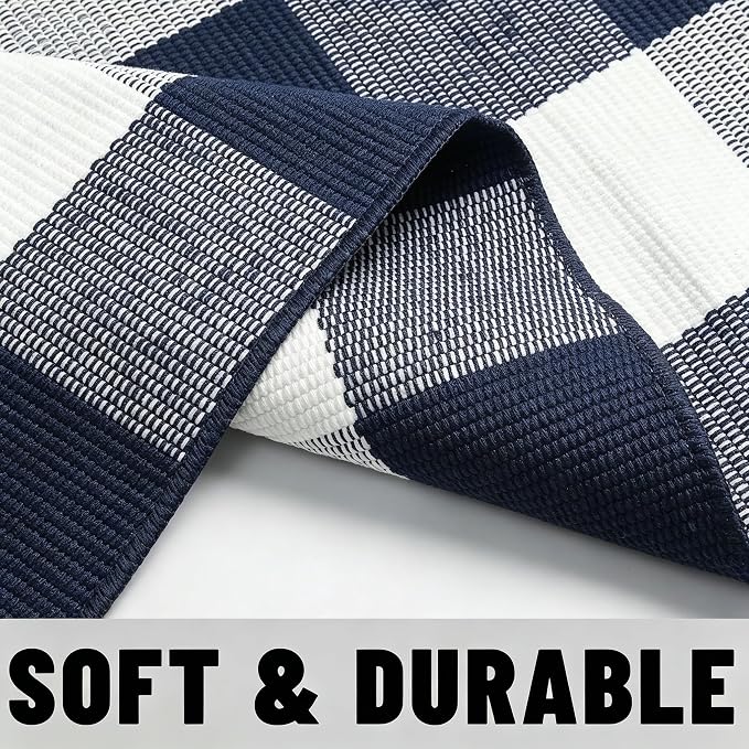 Buffalo Plaid Outdoor Rug 4x6 Ft Navy Blue and White Checkered Area Rug Washable Indoor Outdoor Rugs for Entryway,Hallway, Kitchen, Living Room, Dining Room, Bedroom