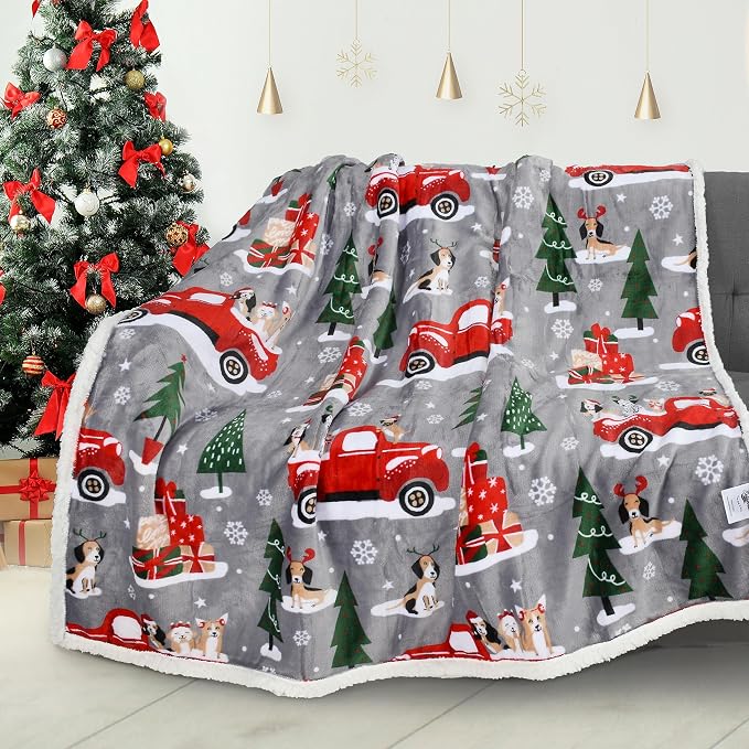 Catalonia Christmas Sherpa Throw Blanket, Xmas Theme Throws, Plush Fleece Couch Blanket |Super Soft, Comfy, Cozy, Fluffy, Warm | 50x60 inch,Truck