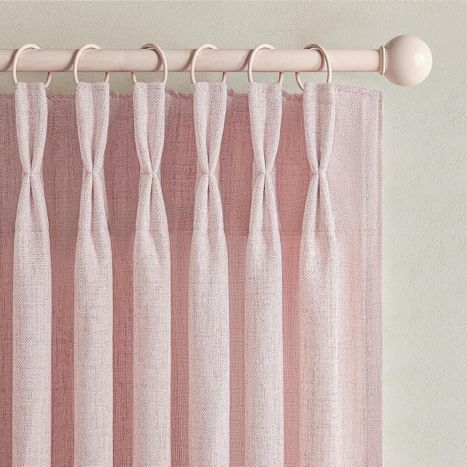 Cute Baby Pink Memory Trained Pinch Pleated Curtains 84 Inch Length 2 Panels Set for Girl Room Nursery, Linen Blend Light-Pink Princess Semi Sheer Light Filtering Living Room Drapes Back Tab 40Wx84L