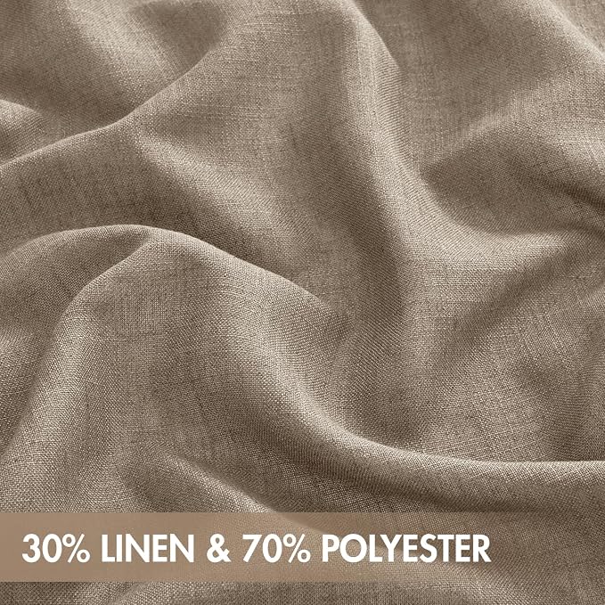 MIULEE Dark Taupe Back Tab Linen Curtains 4 Panels 42W x 84L | Linen material, light filtering, rod pocket back tab hanging, farmhouse decor for living room bedroom