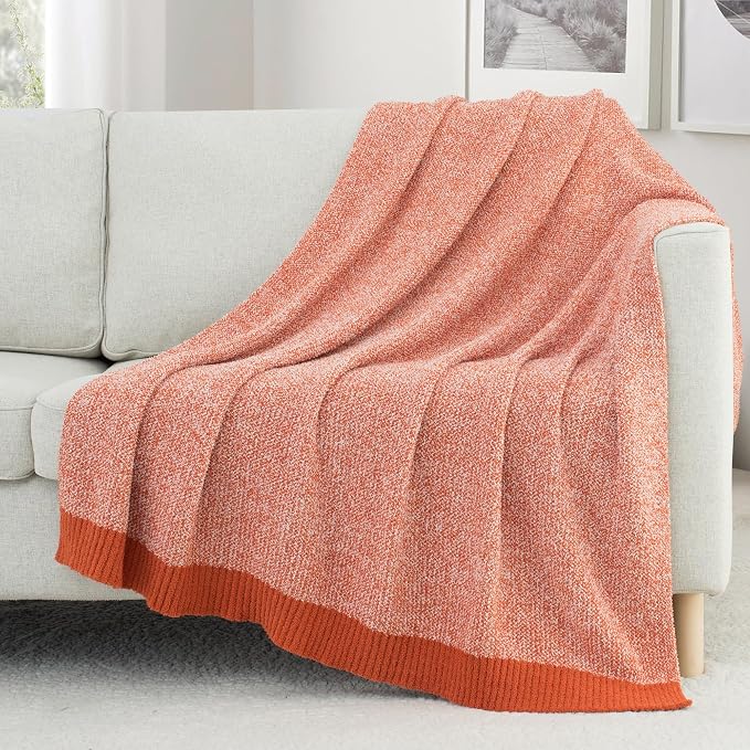 Carriediosa Heather Throw Blanket 50x60, 400GSM Ultra Soft Microfiber | Rust, Fuzzy Fluffy Cozy Plush Knit Knitted Throws, Lightweight Cute Preppy Fall Blankets for Couch, Bed