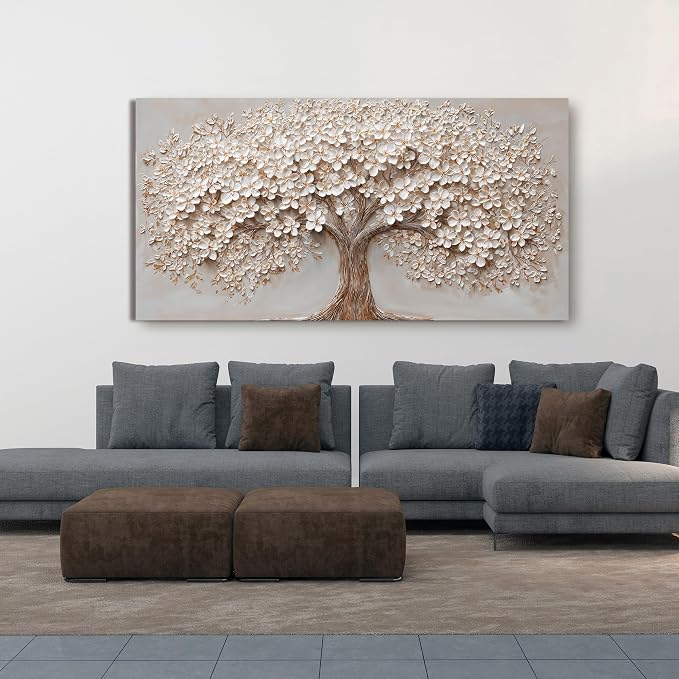 Canvas Wall Art Decor Prints Botanical Wall Art Pictures for Living Room Canvas Art Wall Decor Tree of Life Wall Art Decor Modern Large White Wall Art Prints Artwork for Walls Bedroom Office Decor 24" X 48"