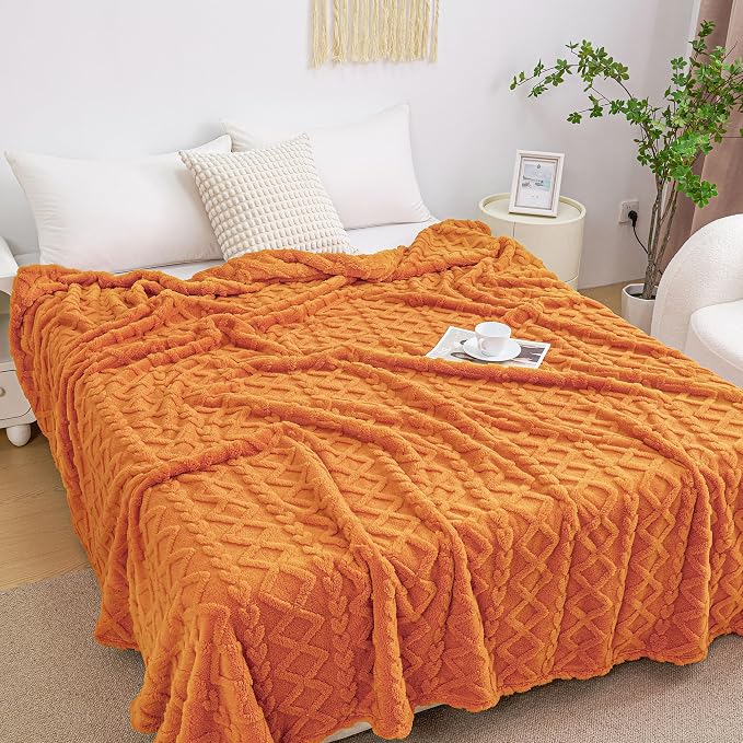 Aganear Flannel Fall Throw Blanket for Bed Couch 90"x90" Orange | Warm Gift for Women,Christmas,Housewarming,Soft Lightweight Fuzzy,Boho Design for Room Home Decor,All-Season Use