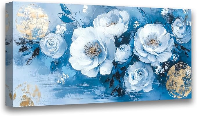 Abstract Wall Art Canvas Print Flower Painting Bathroom Decor Paintings Modern Style Living Room Bedroom Office Home Kitchen Decorations Nature Landscape Artwork Wooden Frame 20x40 inches