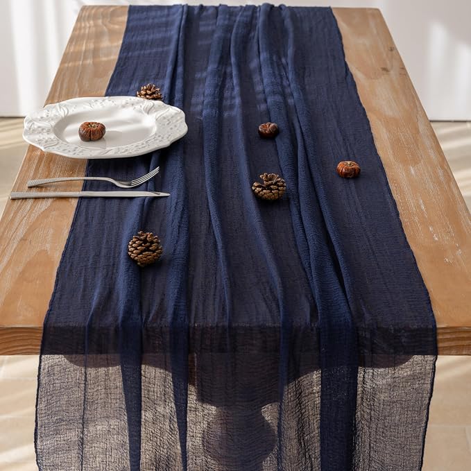 Navy Cheesecloth Table Runner 120 Inches for Party Boho Home Decorations | For Wedding Baby Shower Bridal Shower Birthday Engagement Party 10FT Rustic Boho Home Decor