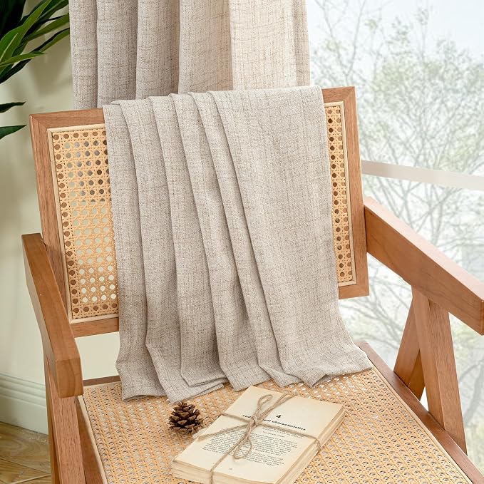 YoungsTex Small Linen Curtains 40 Inch Length, Short Semi Sheer Drapes with Rod Pocket Back Tab Lightweight for Cafe Bathroom Kitchen Window Over Sink, 2 Panels, 24 X 40 Inch