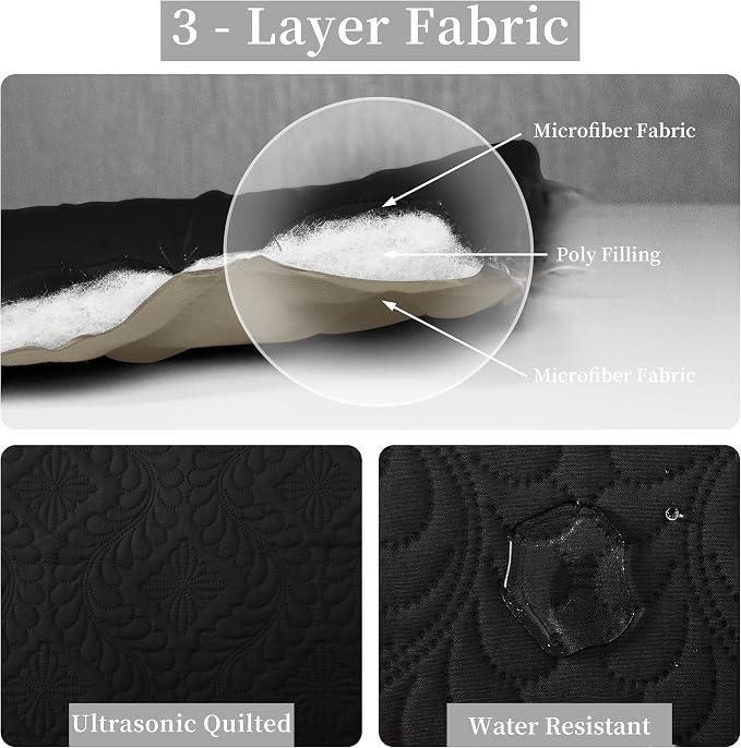 Easy-Going Reversible Quilt Set Full/Queen, Bedspread with 2 Shams | Olive leaf-Black/Beige, Lightweight Bed Comforter, 1 Quilt + 2 Pillow Shams, All-Season Coverlets for Bedroom