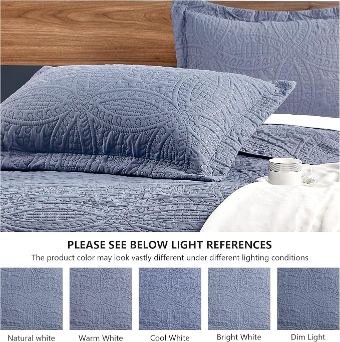 Love's cabin King Size Quilt Set Blue Bedspreads - Soft Bed Summer Lightweight Bedspread Comforter - Modern Style Coin Pattern Coverlet for All Season - 3 Pieces (1 Quilt, 2 Pillow Shams)