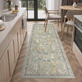 Madane Washable Runner Rug 2x6 Runners for Hallways Non Slip, Green/Gold | Vintage Stain-Resistant 6 Feet Kitchen Rug, Soft Low-Pile Ultra-Thin Floor Carpet Mat for Bathroom Laundry Room Bedroom 2x6ft