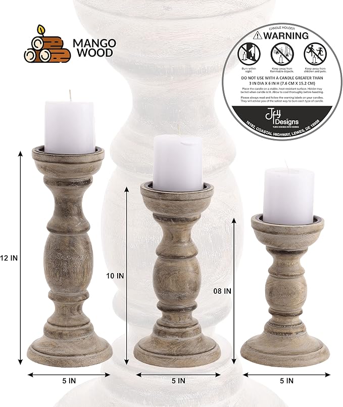 JFY Designs Everwood Candle Holders for Pillar, Farmhouse Fireplace Décor