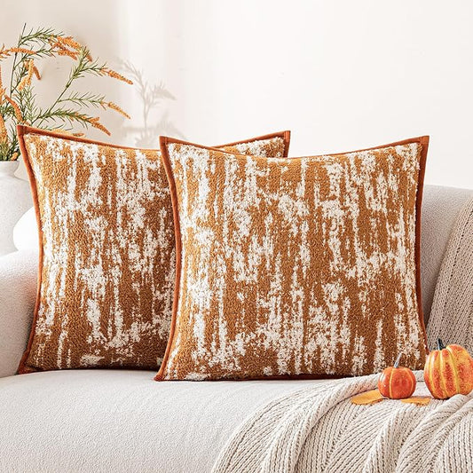 a moment Throw Pillow Covers 20x20 Inch Set of 2, Soft Textured Decorative Tie-Dye Style Cushion Covers, Modern Boho Farmhouse Home Decor Pillow Cases for Couch, Bed, Living Room,Burnt Orange