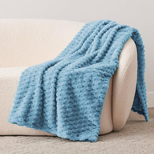 EXQ Home Fleece Throw Blanket for Couch or Bed - 3D Imitation Turtle Shell Jacquard Decorative Blankets - Cozy Soft Lightweight Fuzzy Flannel Blanket Suitable for All Seasons(50"×60",Blue)