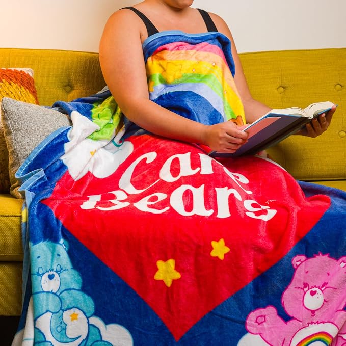 Silver Buffalo Care Bears Rainbow Heart Logo, Fleece Throw Blanket, 45x60in | Bedtime and Tenderheart Bear, Cheer, Soft and Cozy, 180 GSM