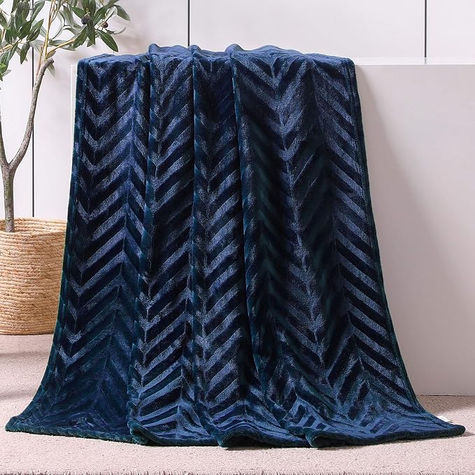 Whale Flotilla Flannel Fleece Throw Blanket for Couch, Navy Blue | Lightweight Breathable Soft Sofa Throws, Plush Fluffy Chevron Design Decorative Blankets for All Season, 50x60 Inch