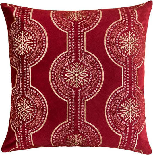 Embroidery Red Velvet Throw Pillow Cover, Merry Christmas Series Snowflake Drop Luxury Soft Fuzzy Cozy Warm Slik Gift Square Couch Cushion Pillow Case 20 x 20 Inch, Cover Only
