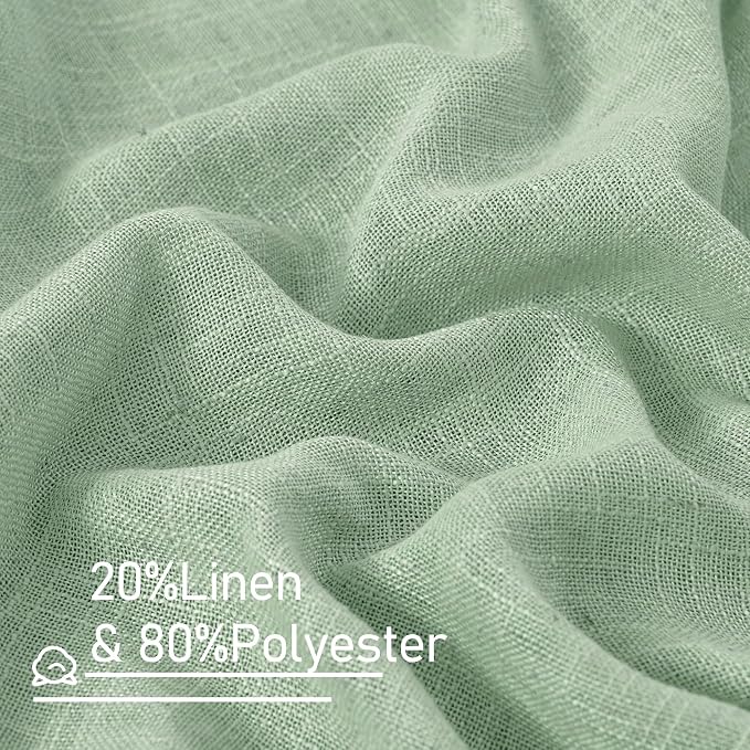 72 Inches Long Linen Sheer Curtains for Living Room 2 Panels | Fresh Green, Light Filtering, Bedroom Curtains, Soft Thick, Linen Textured Window Drapes, Bronze Grommet Panels, 52 x 72 Inch