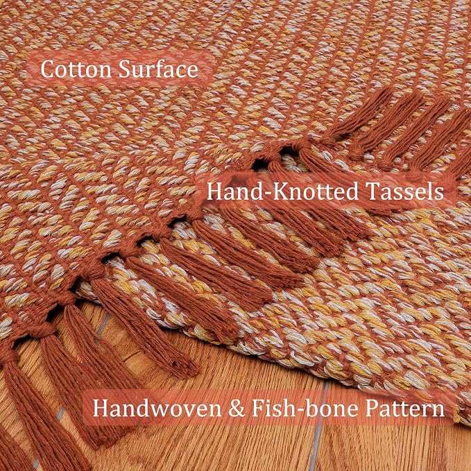 Lahome Boho Fall Bathroom Rugs, 2x3 Front Door Mat for Kitchen, Washable | Indoor Entryway Small Area Rug Woven Cotton with Tassels, Farmhouse Non Shedding Throw Low Pile Carpet for Bath Bedroom