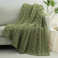 Chunky Knit Blanket Super Soft Cable Fluffy Microfiber Cozy Warm Winter Blankets for Couch Sofa Bed Twin Size 60"X80" Olive Green