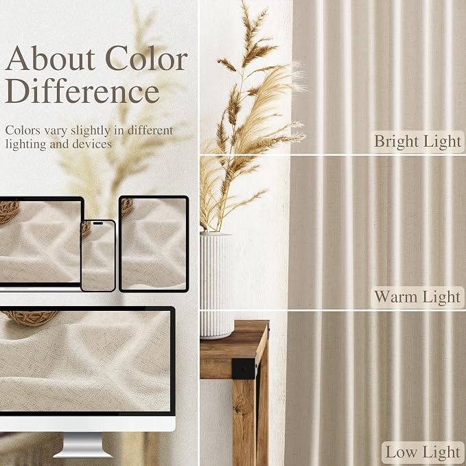 Boho Linen Curtains 84 Inches Long for Living Room Light Filtering Semi Sheer Curtain Back Tab Eclectic Home Decor Modern Elegant Luxury Drapes for Bedroom Office 52x84,2 Panels