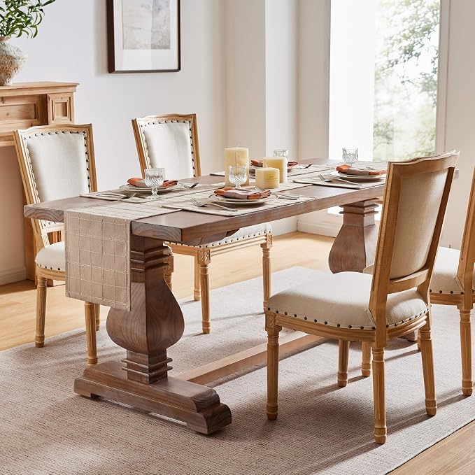 ZeeMart Linen Checked Farmhouse Table Runner, 13x108 Inches Taupe | Raised Grid Design, Rich Woven Texture, Linen Blend Table Runners 108 Inches Long, Machine Washable, Boho Home Kitchen Decor