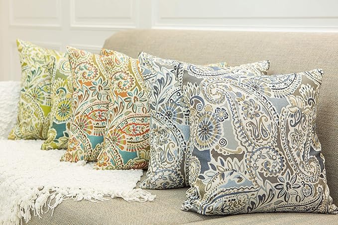 Mika Home Pack of 2 Decorative Pillow Covers Throw Pillow Cases,Paisley Pattern,18X18 Inches,Blue Brown Cream Multicolor