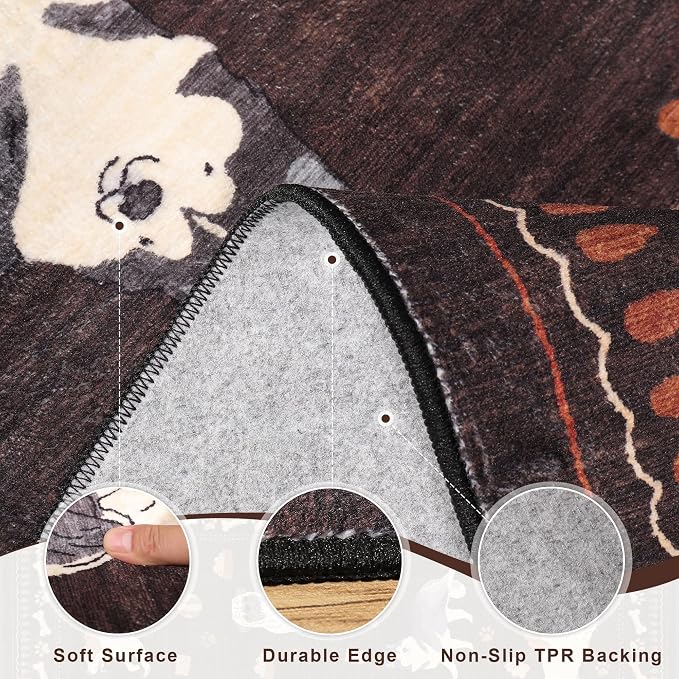 DUKINO 6x9 Washable Dog Area Rug for Living Room Non Slip, Brown | Non-Shedding, Stain Resistant, Soft Animal Carpet for Bedroom Kids Playroom Nursery Dining Room Farmhouse, Pet & Kid Friendly