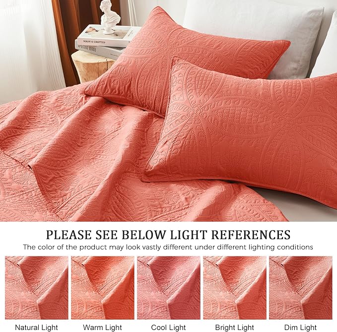 akkialla Mocha Coral King/Cal King Quilt Set,Ultrasonic Lightweight Bedspread Coverlet for Modern Minimalist Bedroom,Soft Microfiber Coin Pattern Bedding,3-Piece (1 Quilt,2 Pillow Shams)