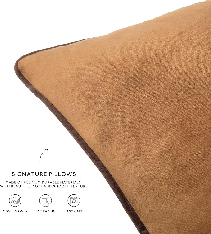 MONDAY MOOSE Decorative Throw Pillow Covers Cushion Cases, Set of 2 Soft Velvet Modern Double-Sided Designs, Mix and Match for Home Decor, Pillow Inserts Not Included (16x16 inch, Brown/Beige)