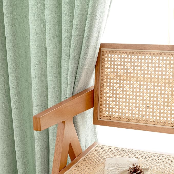 YoungsTex Sage Green Linen Curtains 95 Inch Long for Living Room 2 Panels, Floor Length Semi Sheer Textured Drapes Light Filtering Window Treatments for Dining Room Bedroom, 2 Panels, 52 X 95 Inch