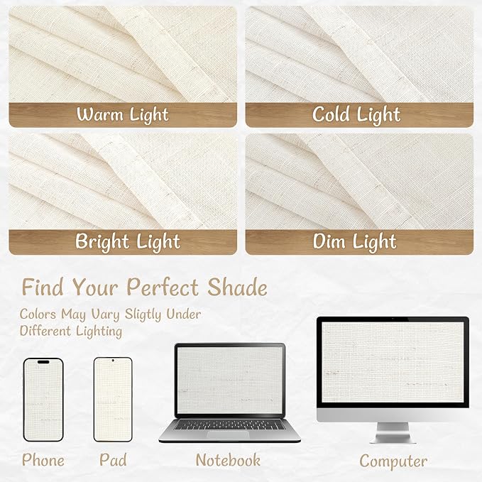 60 Inch Length Semi Sheer Linen Curtains 2 Panels Set, Ivory Cream | Linen Textured, Light Filtering Window Drapes, Boho, Neutral, Curtains for Bedroom, Back Tab Rod Pocket, 34 x 60 Inch
