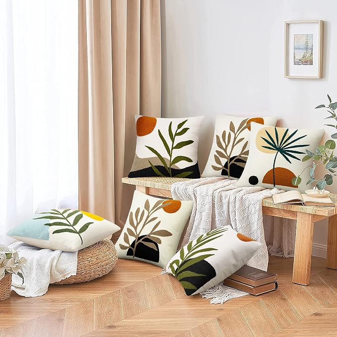 Merrycolor Boho Pillow Covers 20x20 Tufted Mid Century Modern Throw Pillow Covers Abstract Leaf Pillow Cover Aesthetic Boho Pillows Decorative Large Pillows for Couch Bed Sofa Living Room 1PC