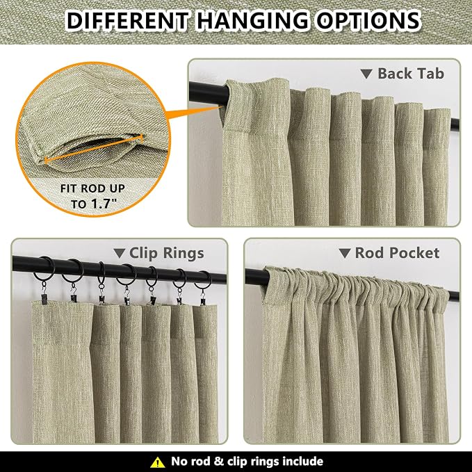 MYSKY HOME Sage Green Living Room Curtains 95 Inches Long Semi Sheer Drapes Light Filtering for Sliding Glass Door Window Treatments Soft Look Country Farmhouse Style, 50" x 95", 2 Pieces
