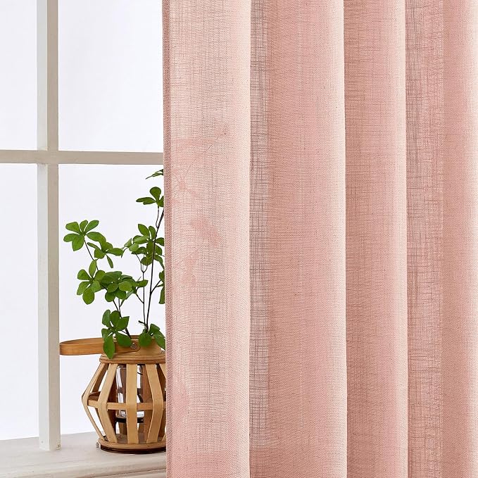 MIULEE Blush Pink Linen Curtains 52x90 Inch Long 2 Panels for Bedroom | Soft Thick Linen Textured Window Drapes, Semi Sheer Light Filtering, Back Tab, Living Room, Light Pink Decor