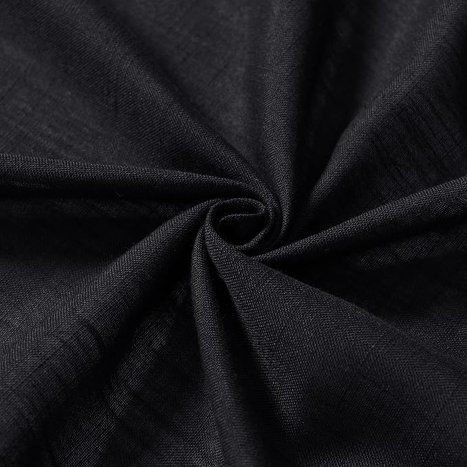 Black Linen Curtains 90 Inch Length for Living Room Bedroom 2 Panels Set Rod Pocket Light Filtering Semi Sheer Window Curtains 52 Inch Width Boho Farmhouse Linen Drapes, W52xL90